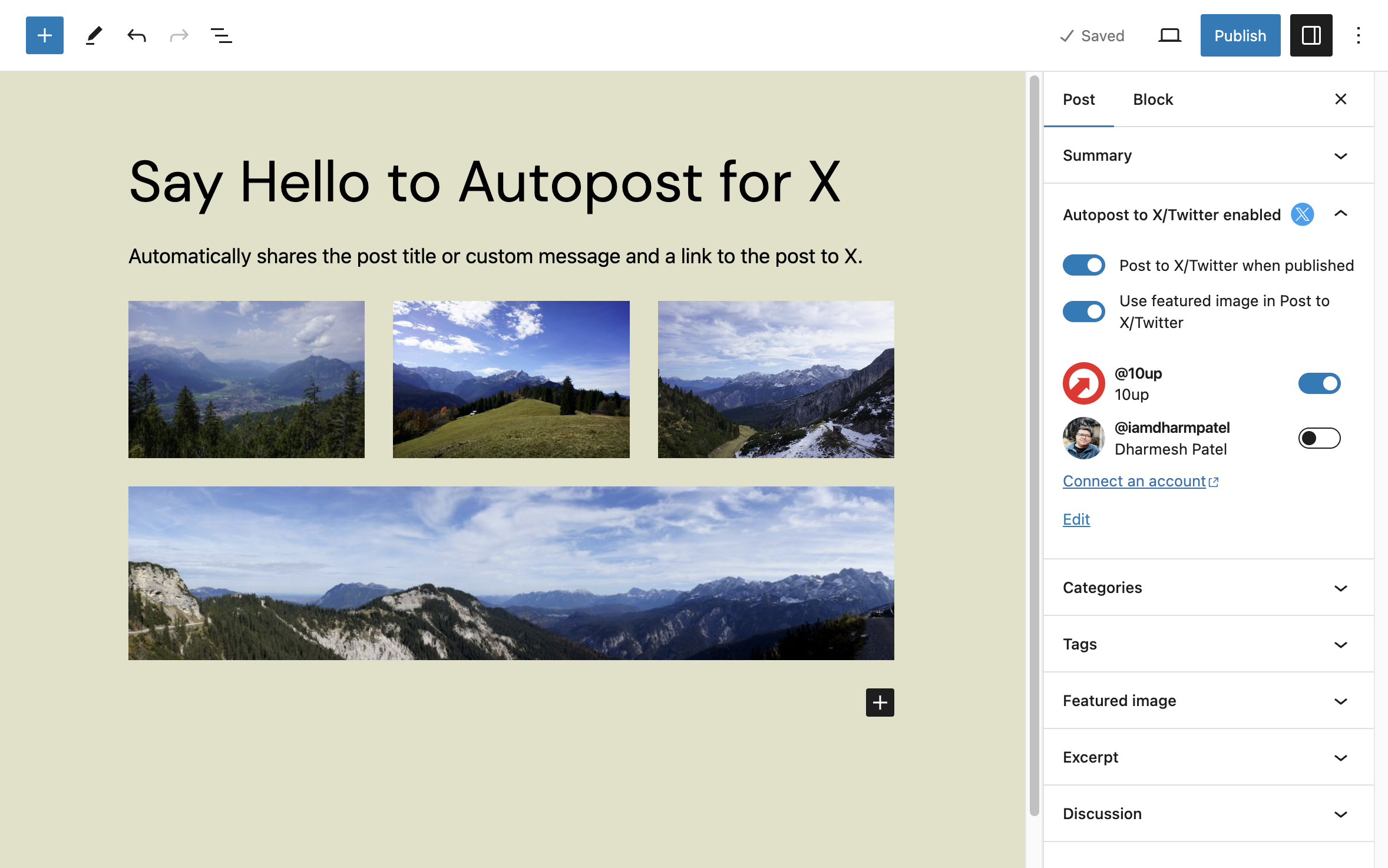 Create post screen with Autopost for X/Twitter options