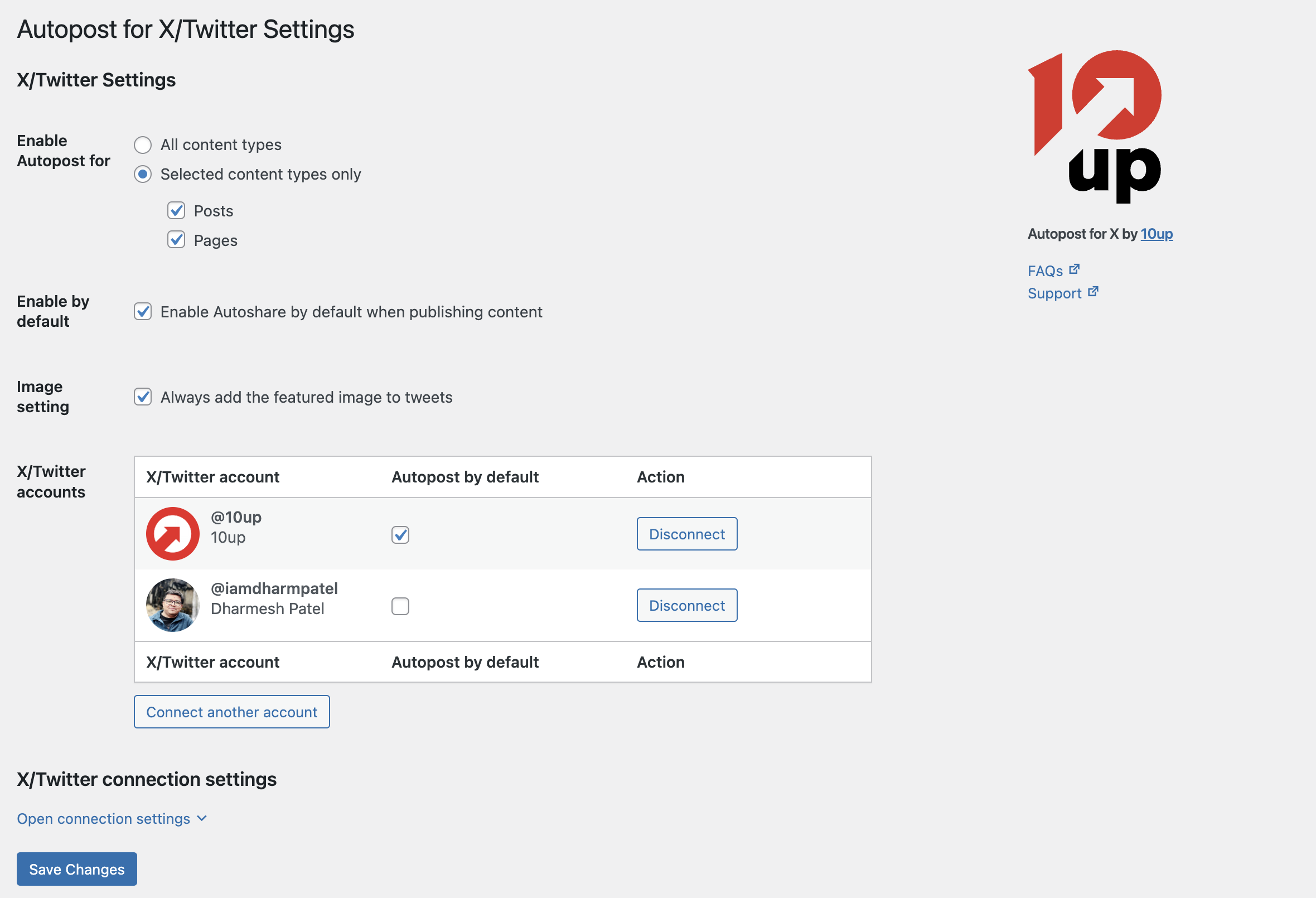 Autopost for X/Twitter Settings, found under Settings > Autopost for X/Twitter.