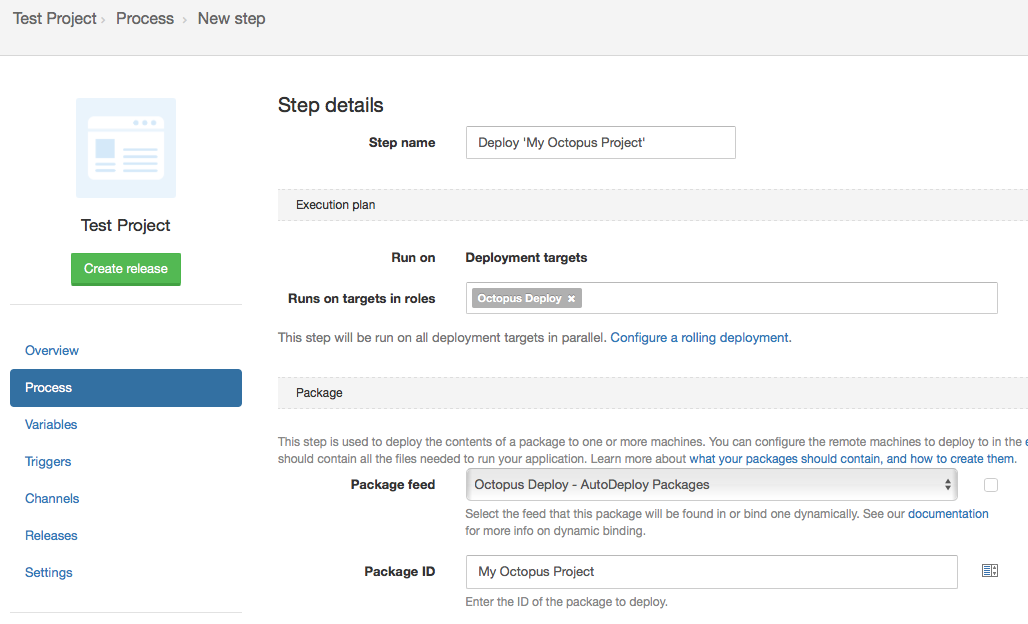 Octopus - Deployment Process - Add Deploy Package Step