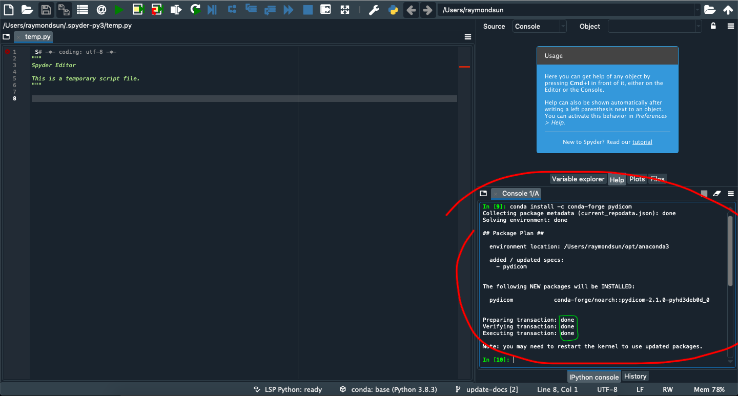 Running conda install pydicom