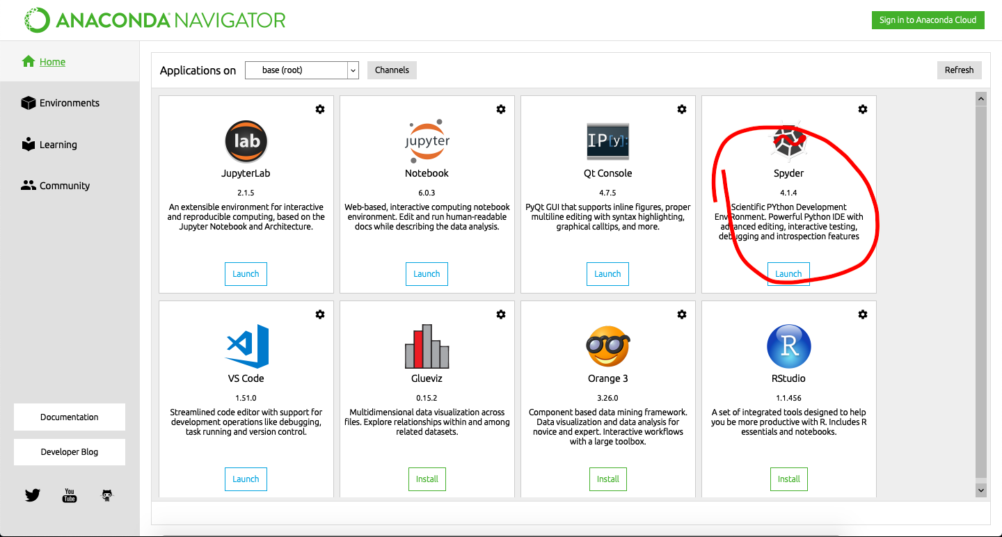 Spyder in Anaconda Navigator