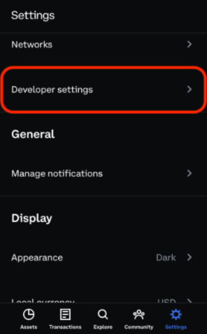 Developer settings