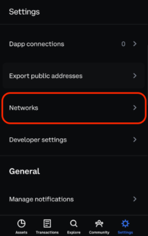 Networks tab