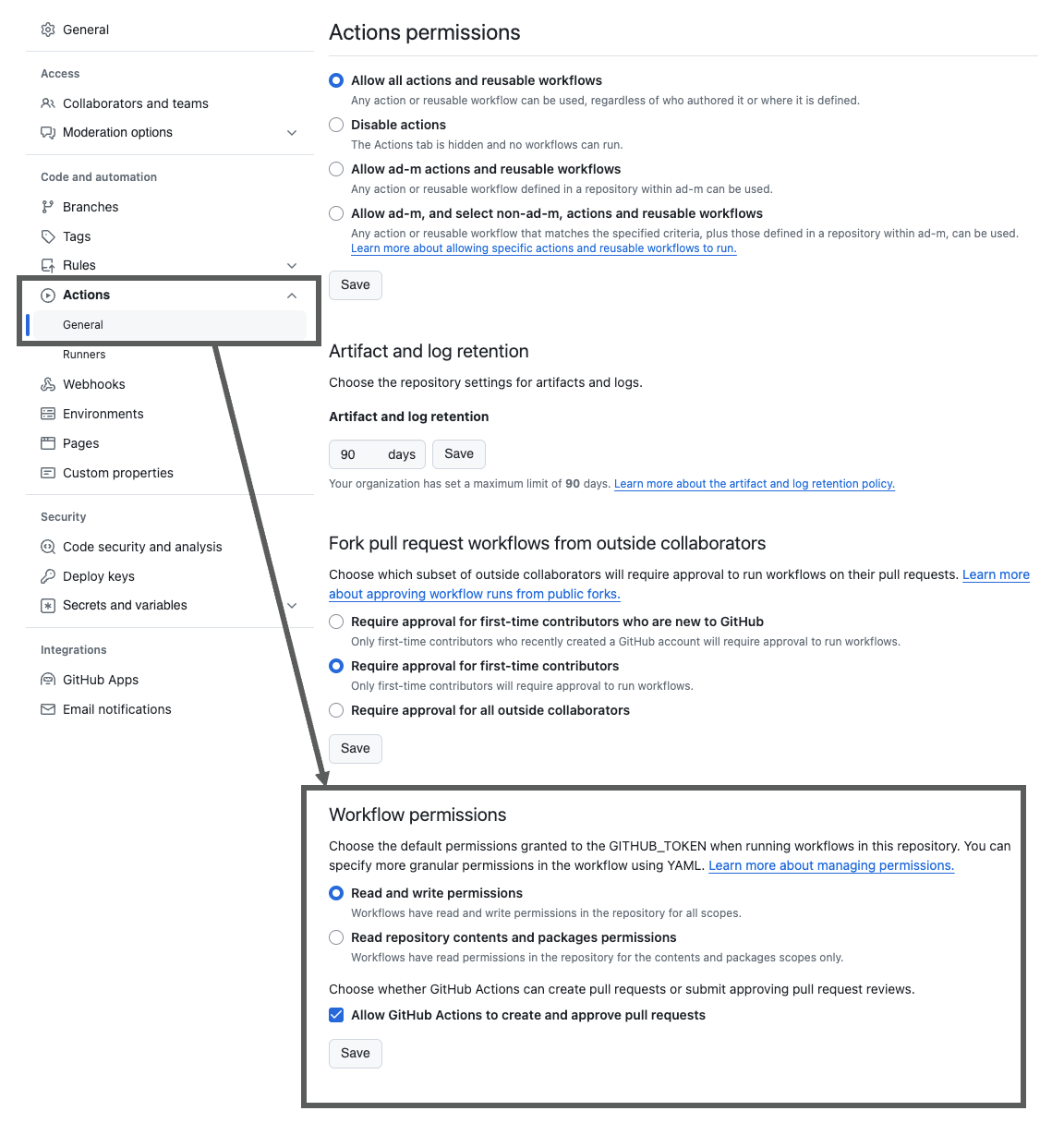 Settings-Workflow Permissions