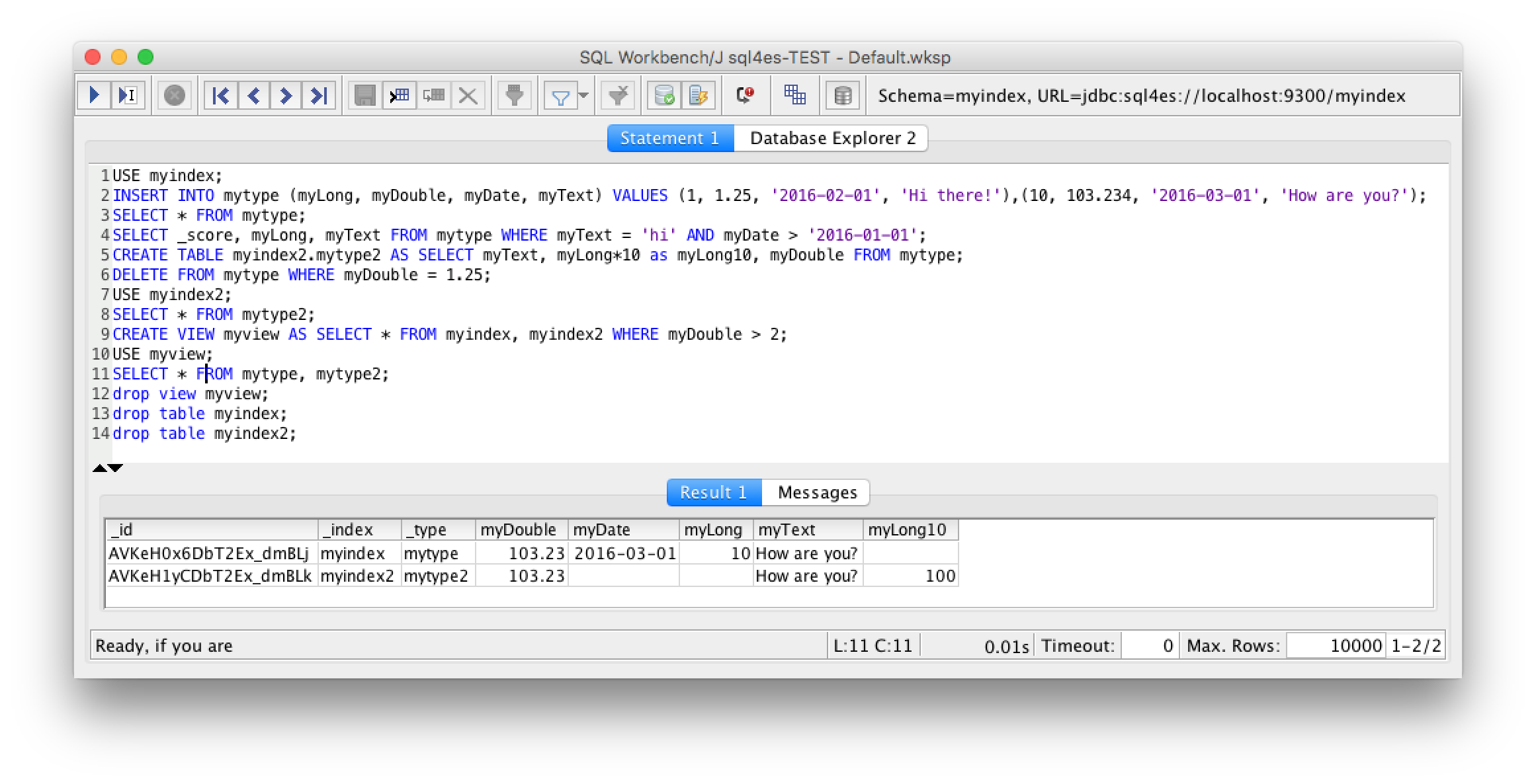 SQLWorkbenchJ screenshot with examples