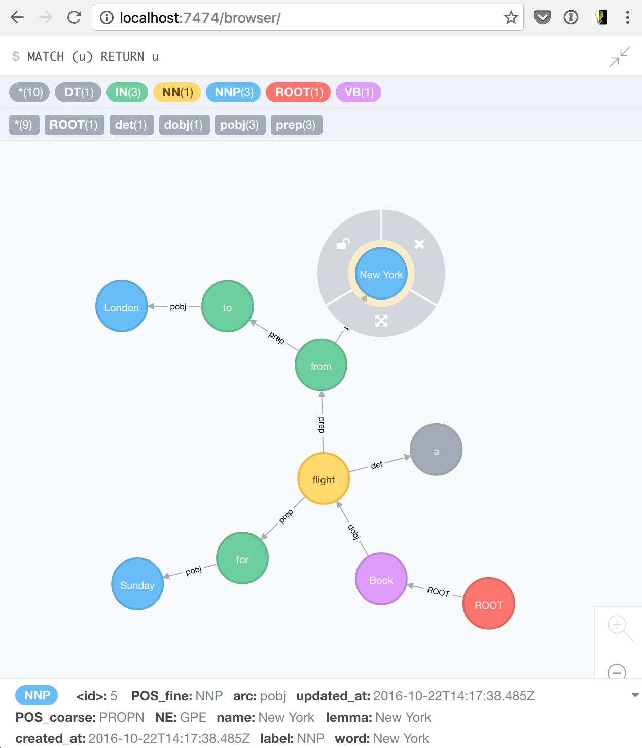 Inspect a node for more NLP parsing info