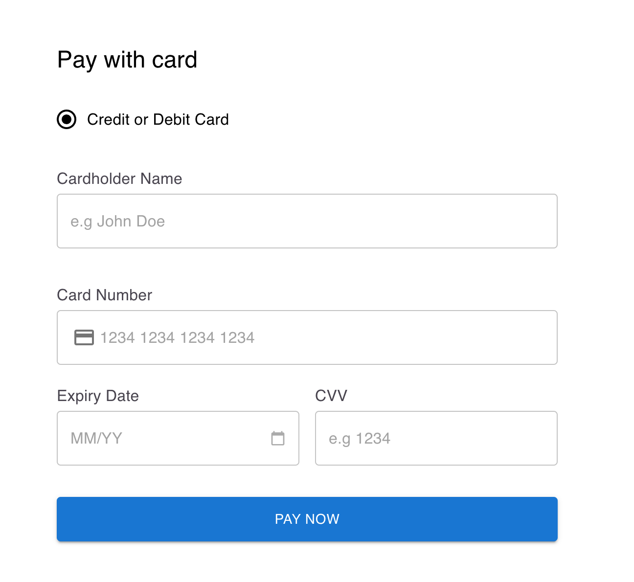 Empty credit card form