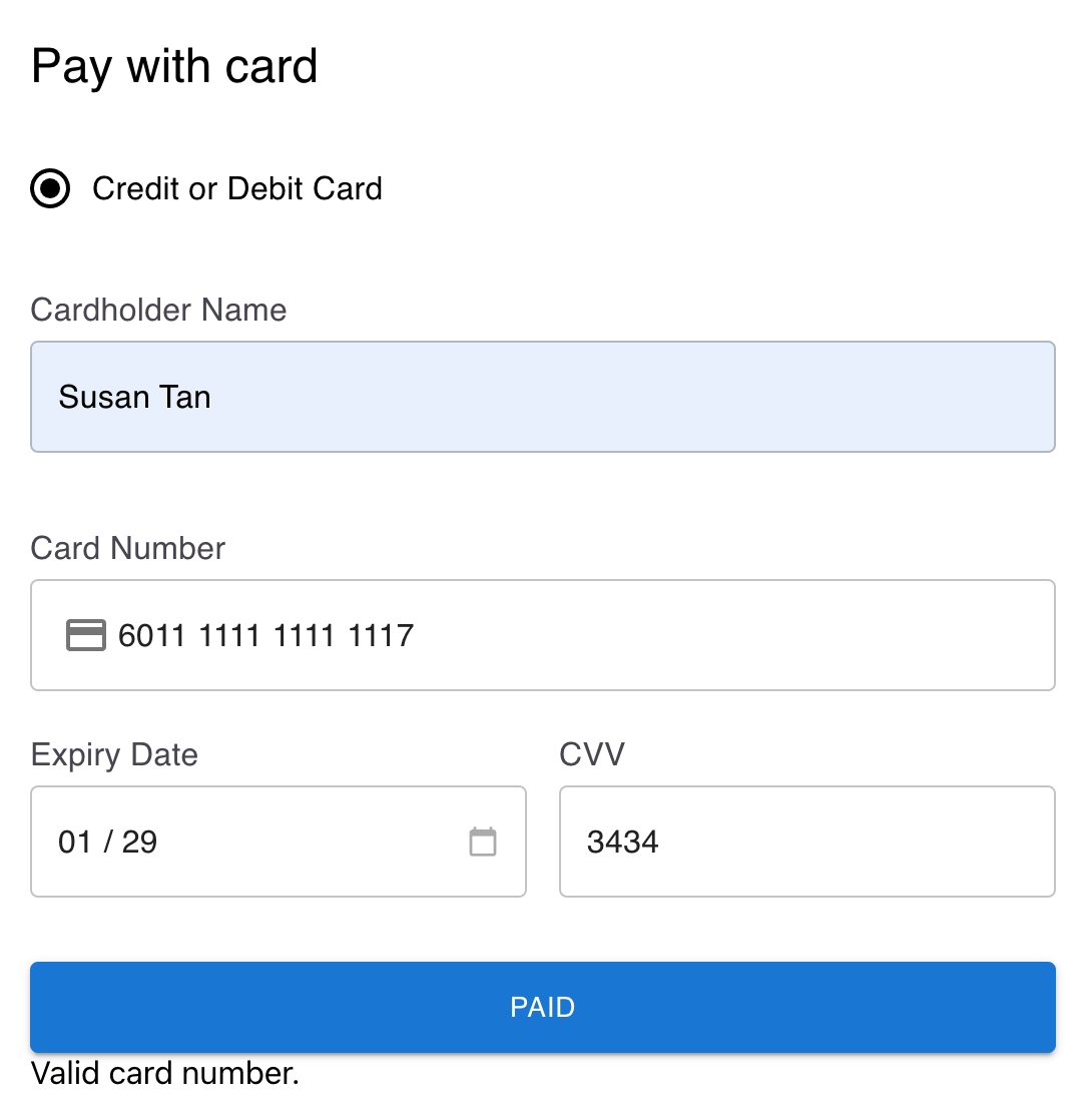 Valid credit card form