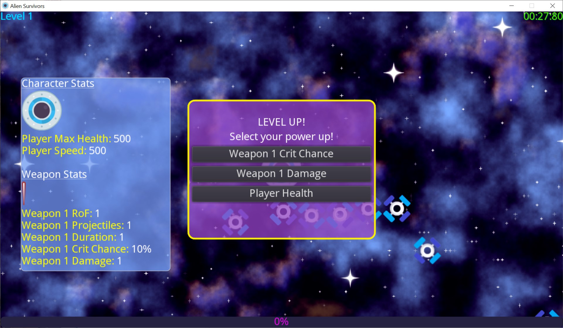 Alien Survivor v0.93-alpha Level up UI screenshot