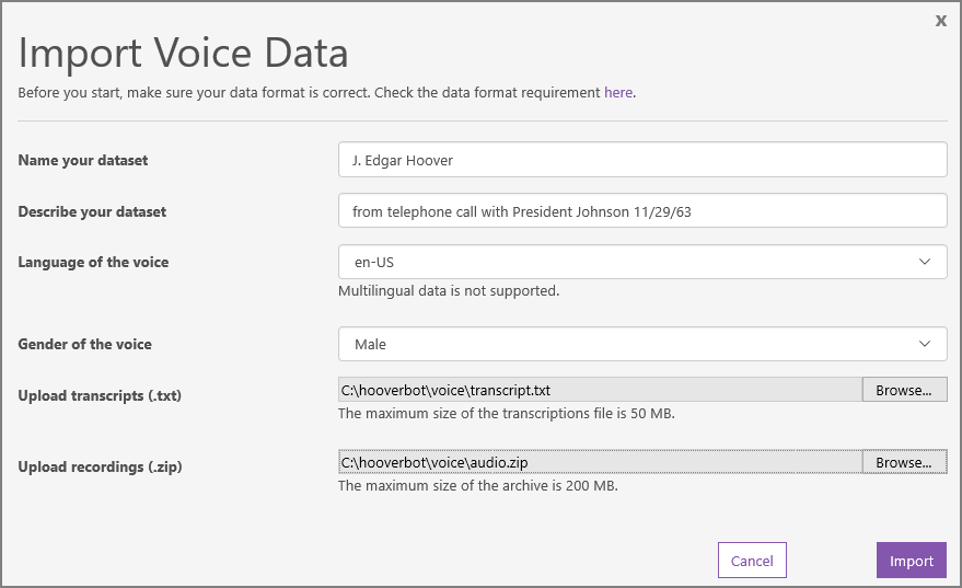 Import voice data