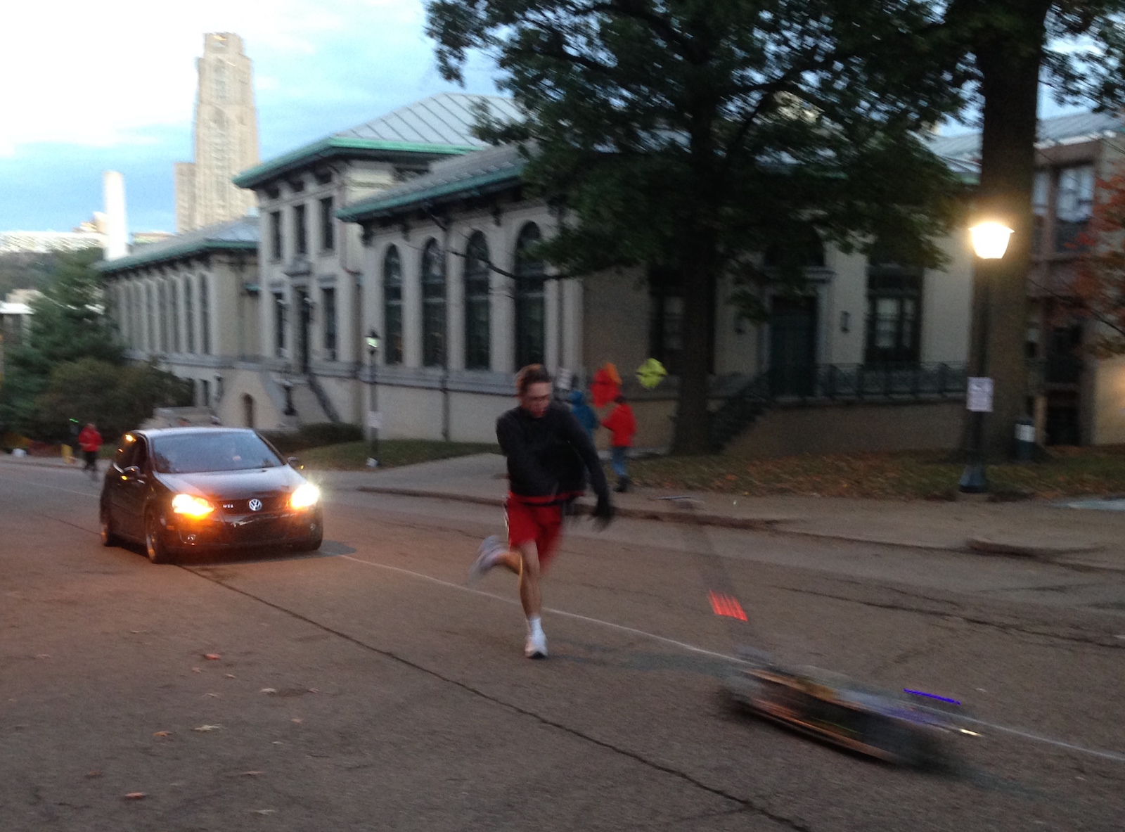 Trevor pushing RoboBuggy at Fall rolls