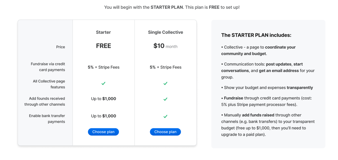 Starter Plan for Single Collectives.