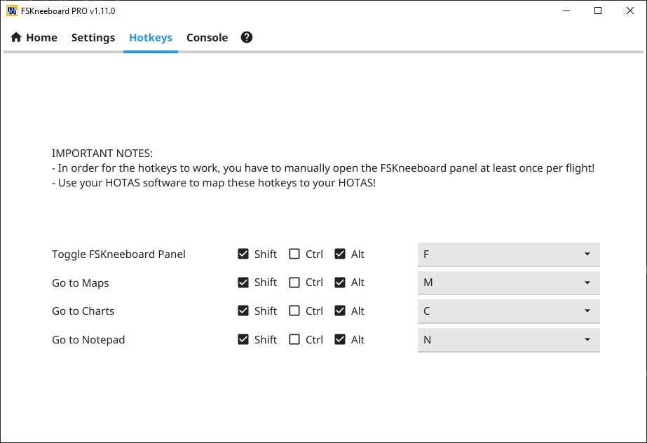 FSKneeboard - Hotkeys Panel