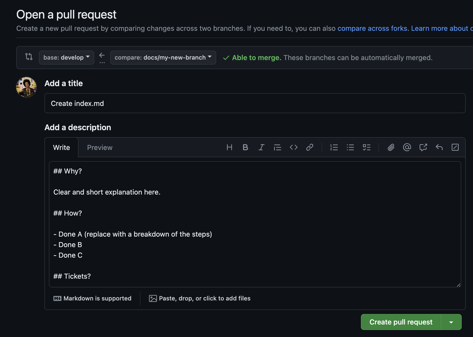 Pull request form