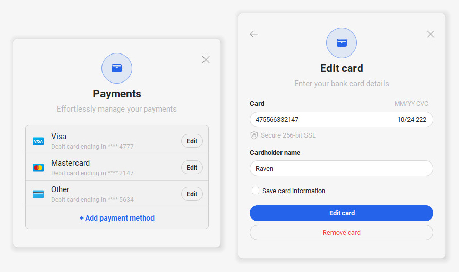 sample payment method