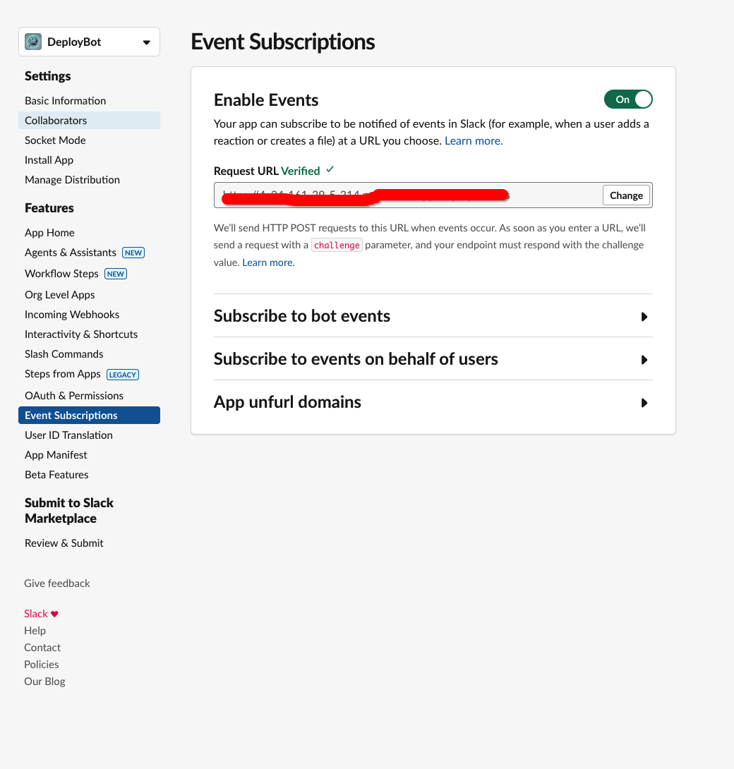 Slack Event Subscriptions