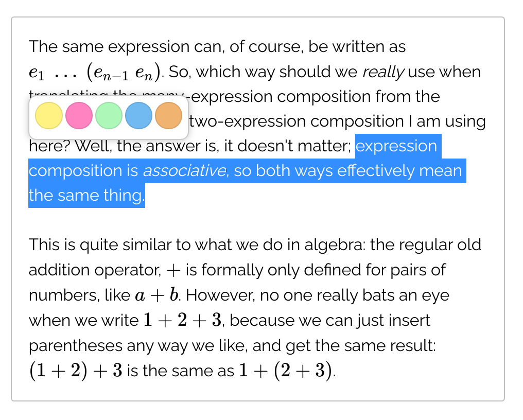 Selecting an expression to highlight