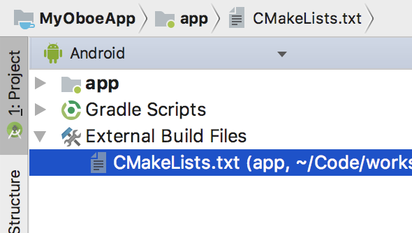 CMakeLists.txt location in Android Studio