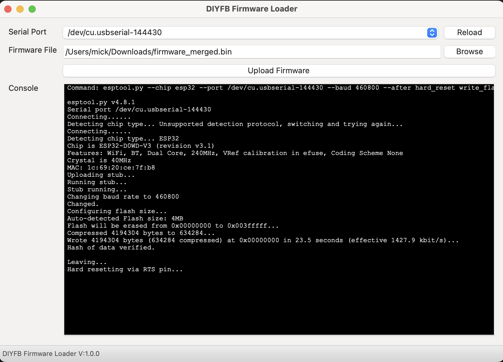 Image of DIYFB Firmware Flasher GUI