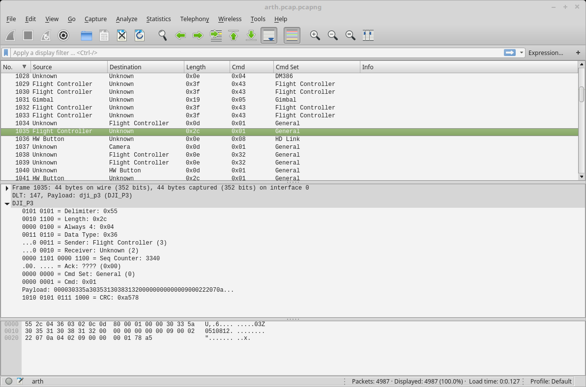 wireshark using dji dissector screenshot