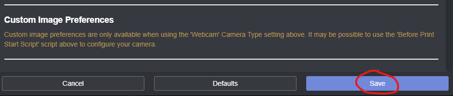 Save Camera Settings