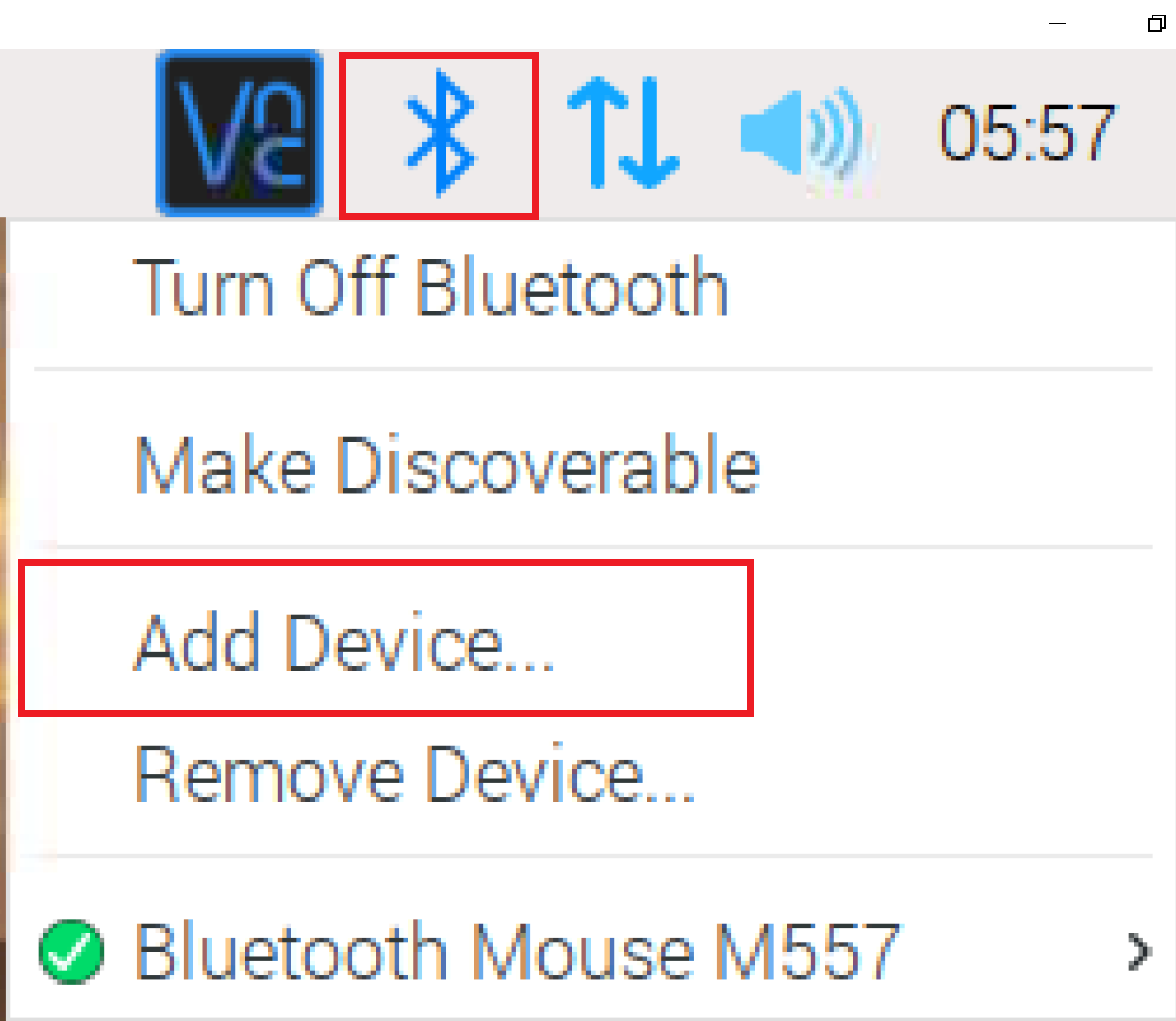 RaspberryPi GUI taskbar bluetooth menu