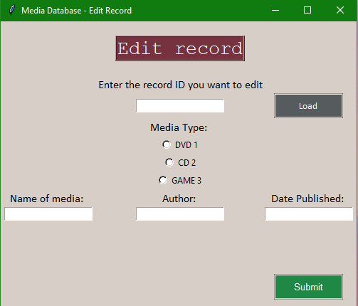 Image of the edit record screen