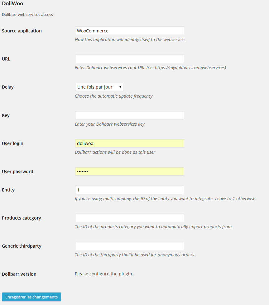 The configuration page