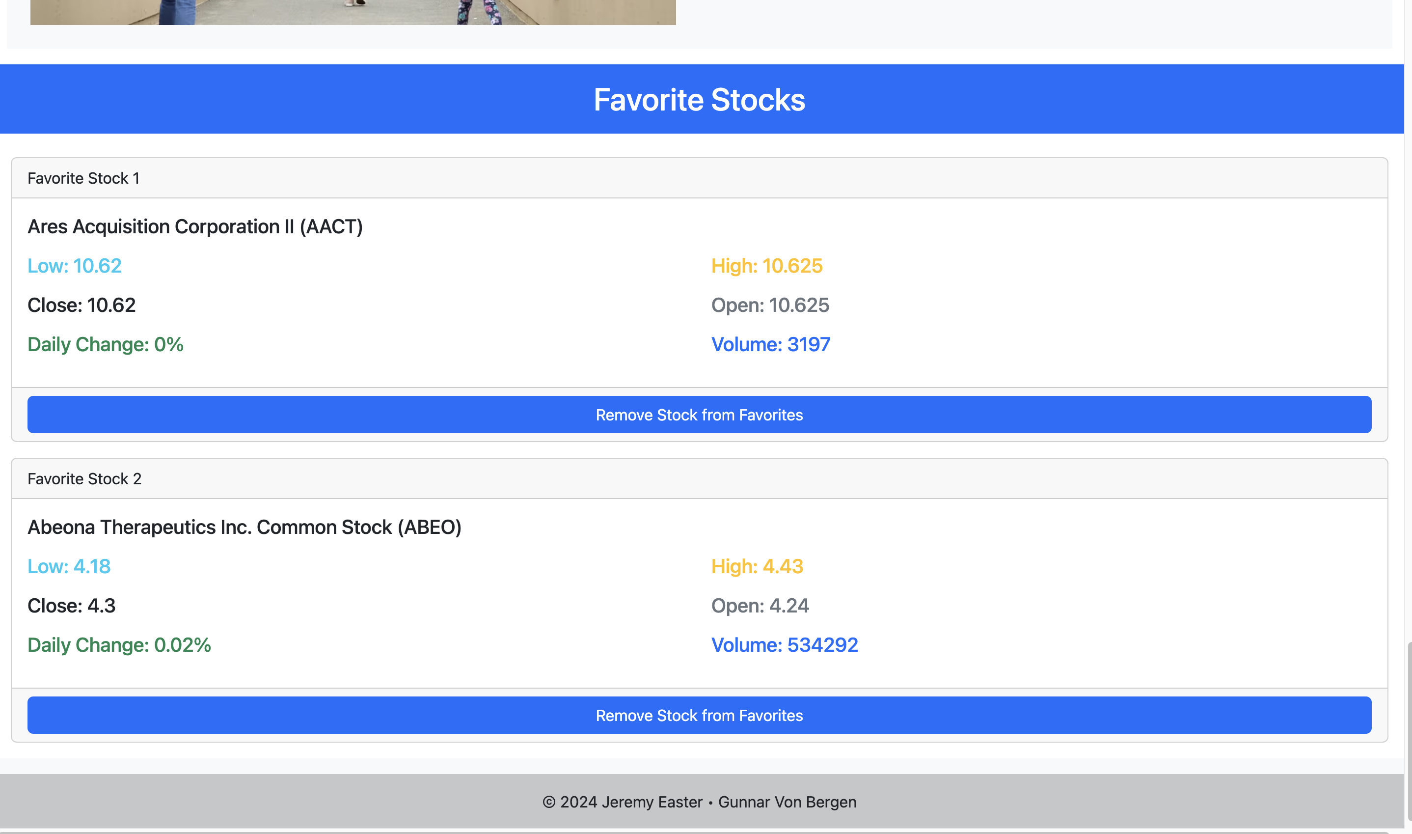 Favorite stocks list