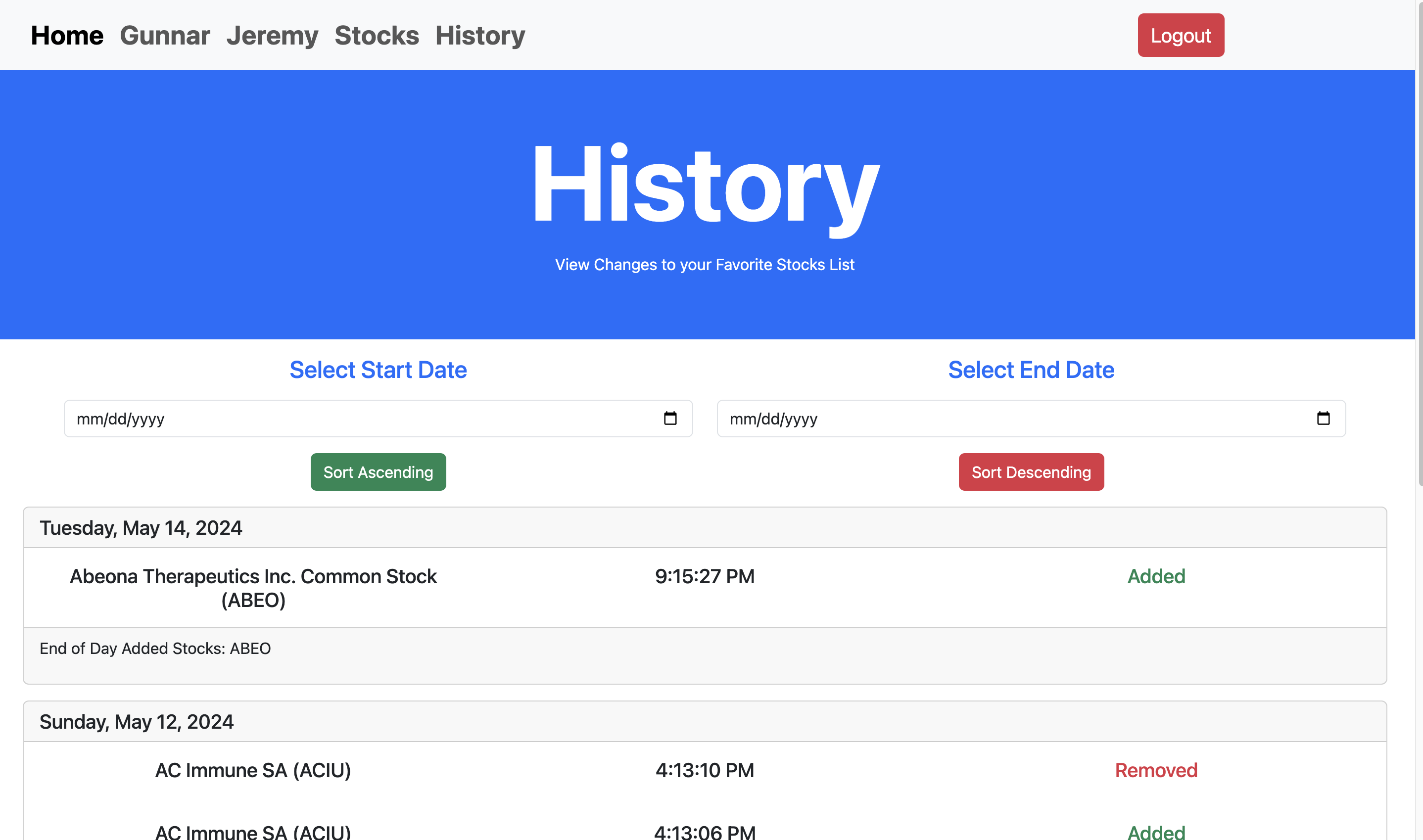 stock graph and info