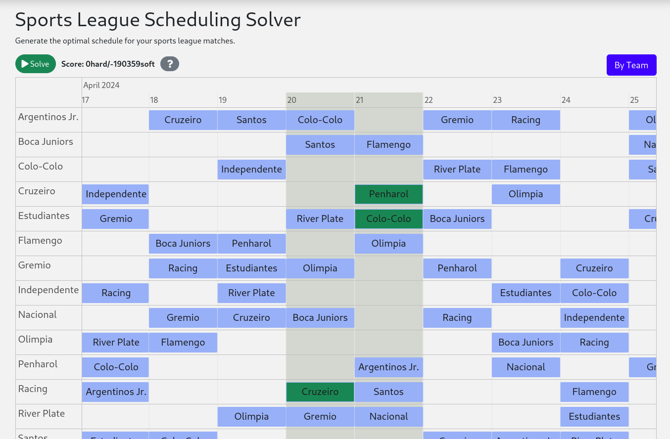 quarkus sports league scheduling screenshot