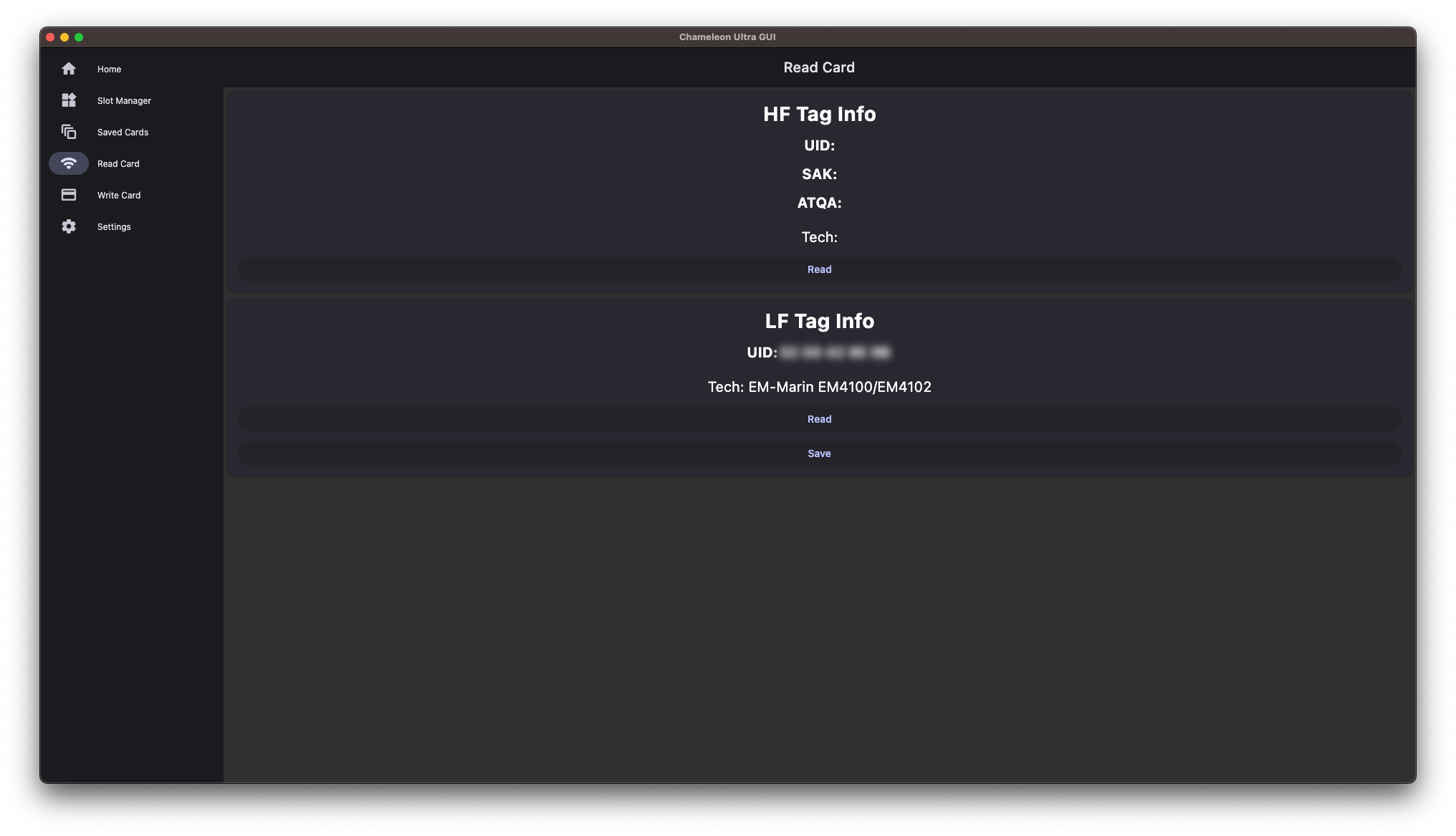 Chameleon Ultra GUI - Read Cards