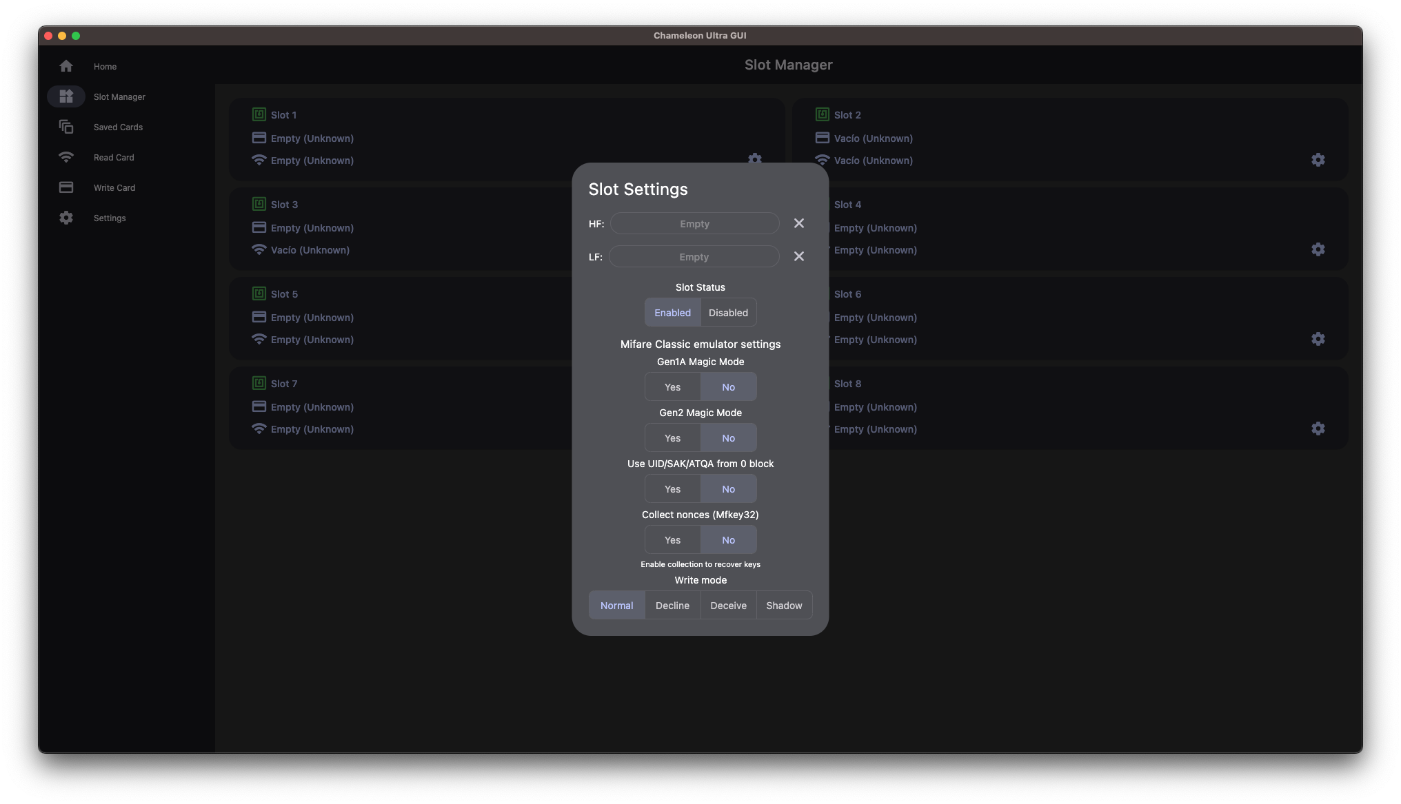 Chameleon Ultra GUI - Slot Settings