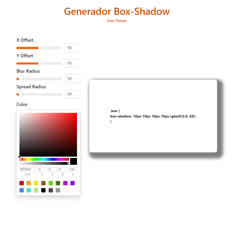 Captura de Pantalla de CSS Box-Shadow Generator