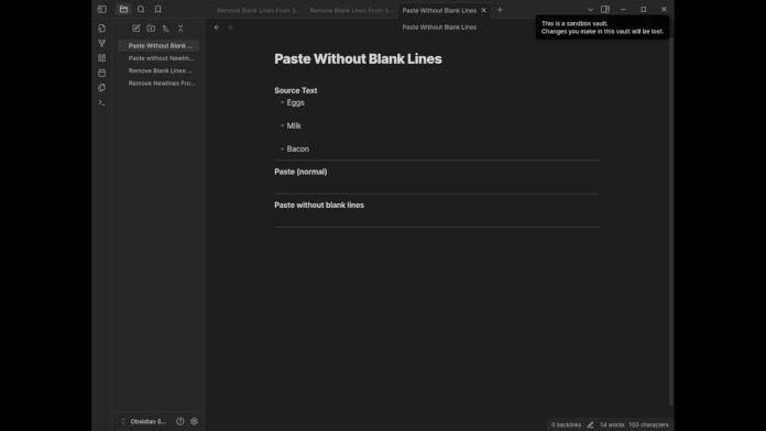 Pasting content into the Obsidian editor without blank lines