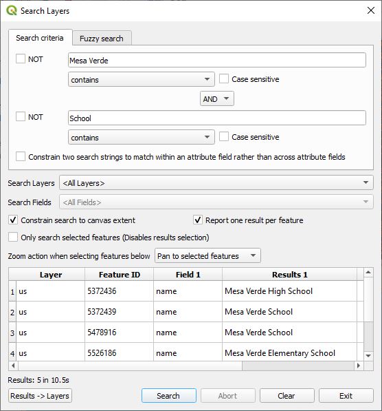 Search Layers Dialog