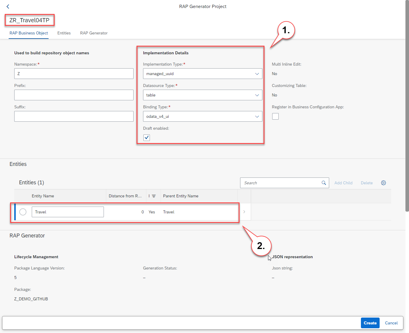 Maintain RAP Generator project header data