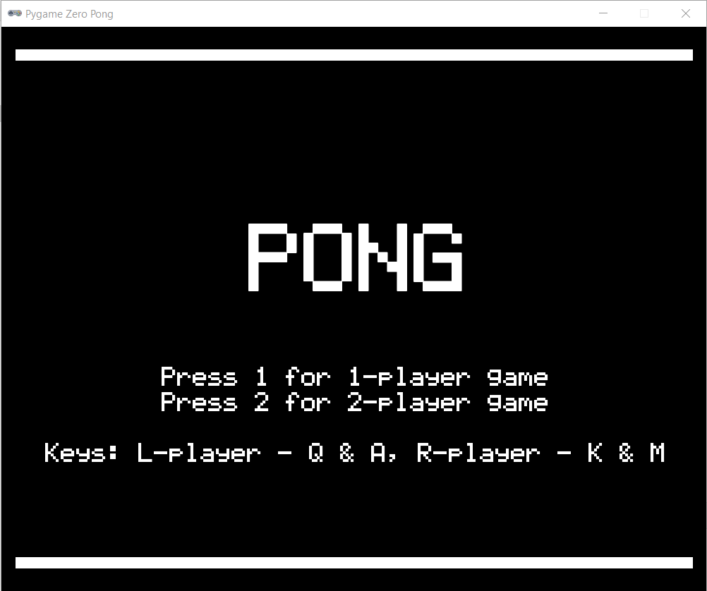 pong - start screen