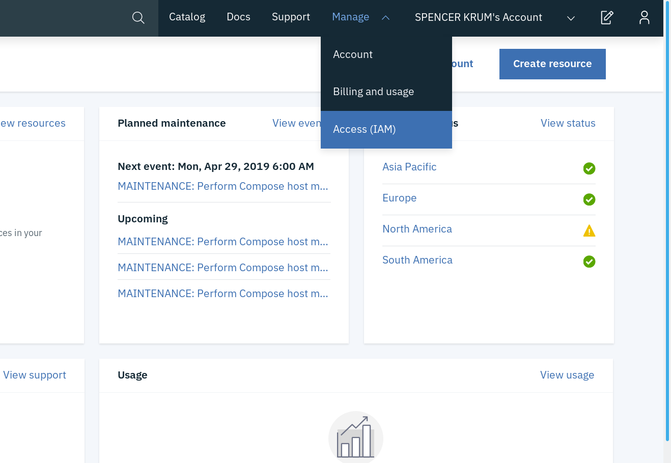 Access IAM from the Manage toolbar