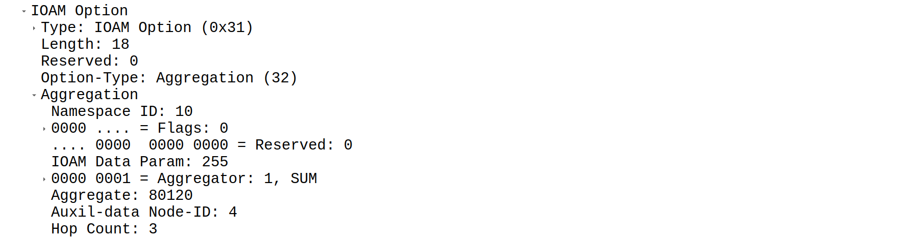 IOAM Aggregation Trace Option Header Format