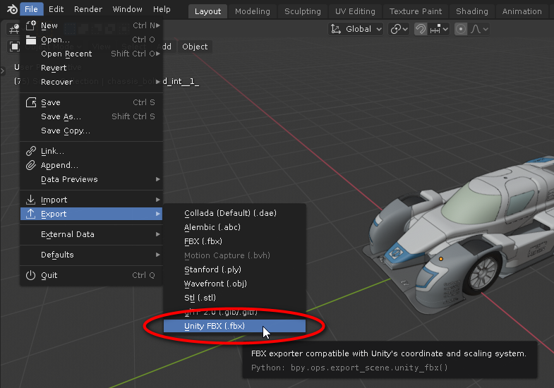 Blender To Unity FBX Exporter Menu