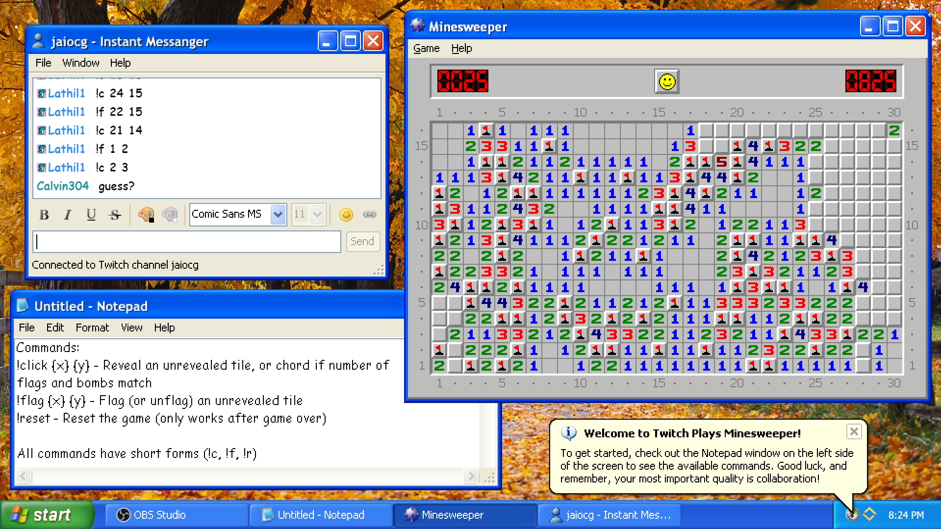 Screenshot of Twitch Plays Minesweeper