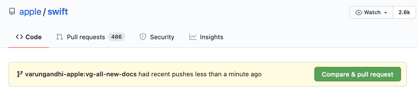 Compare & Pull Request button in GitHub UI