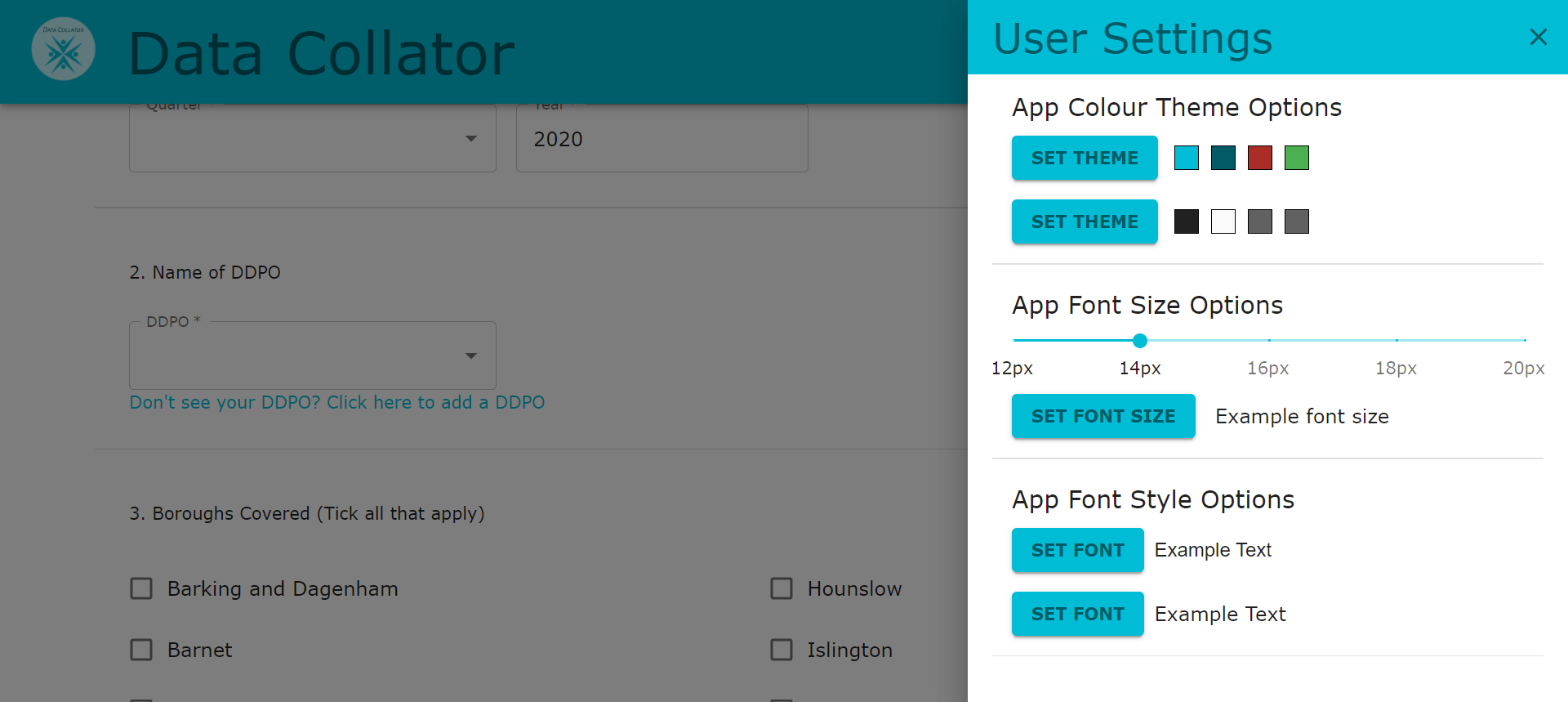 Settings drawer