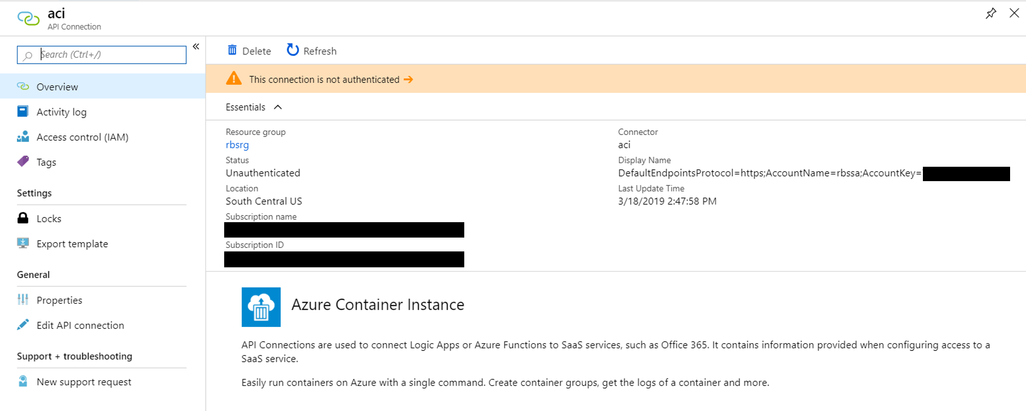 ACI connector authentication