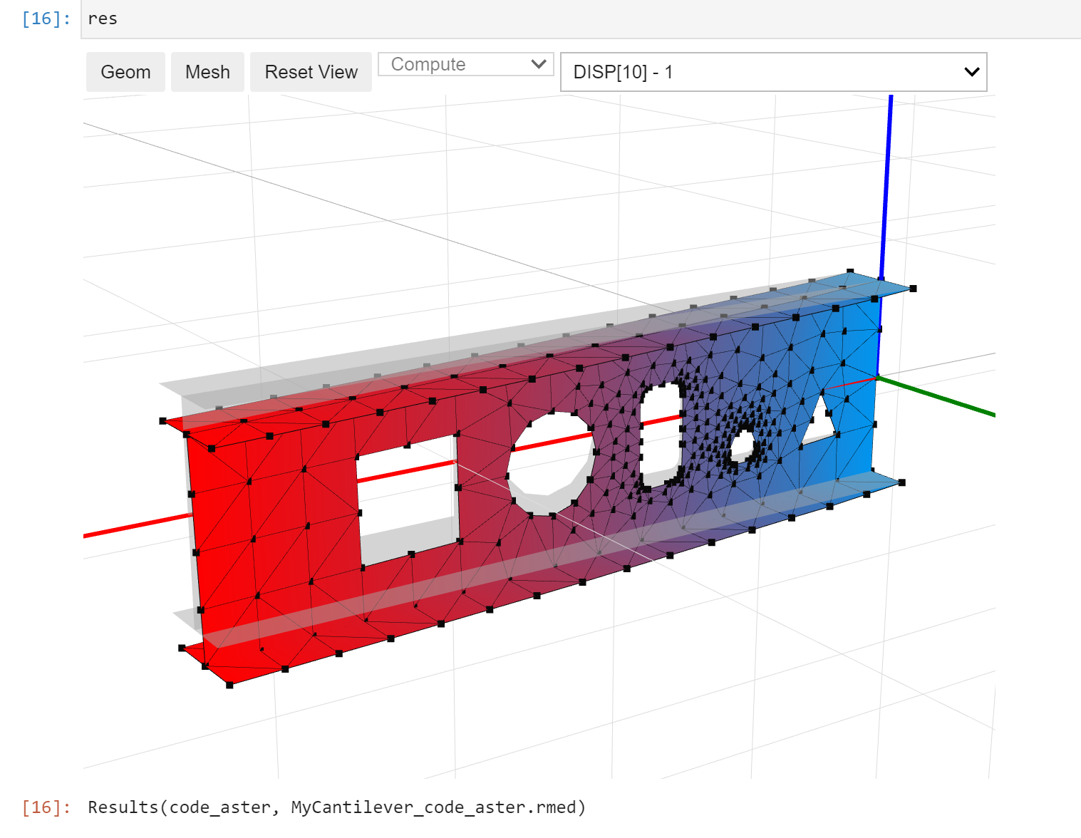 Code Aster (jupyter) results