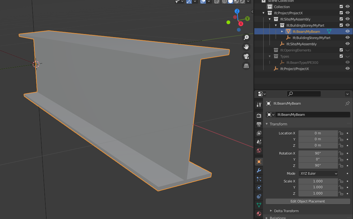 Beam Visualized in BlenderBIM