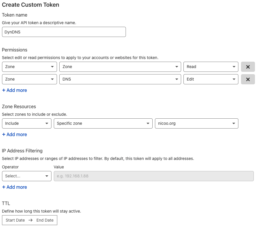 Create a Cloudflare custom token