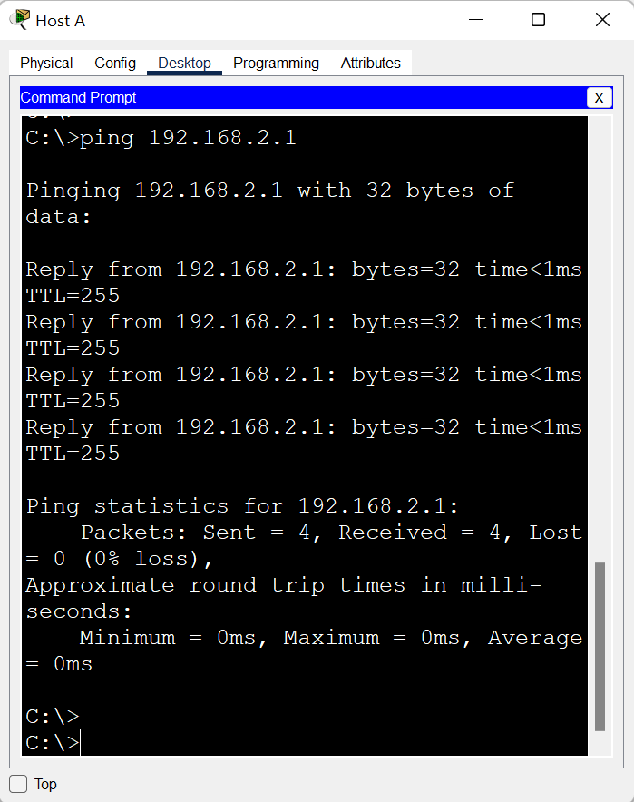 Scenario 1 ping test