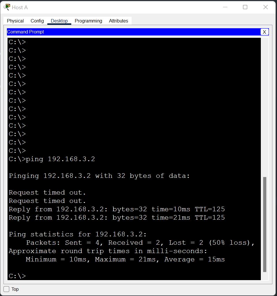 Scenario 2 ping test after OSPF routing